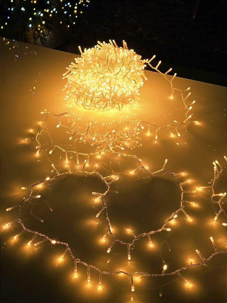 PISCA FESTÃO 1400 LEDS 40 METROS AMBAR FIXO FIO TRANSPARENTE BIVOLT USO INTERNO E EXTERNO