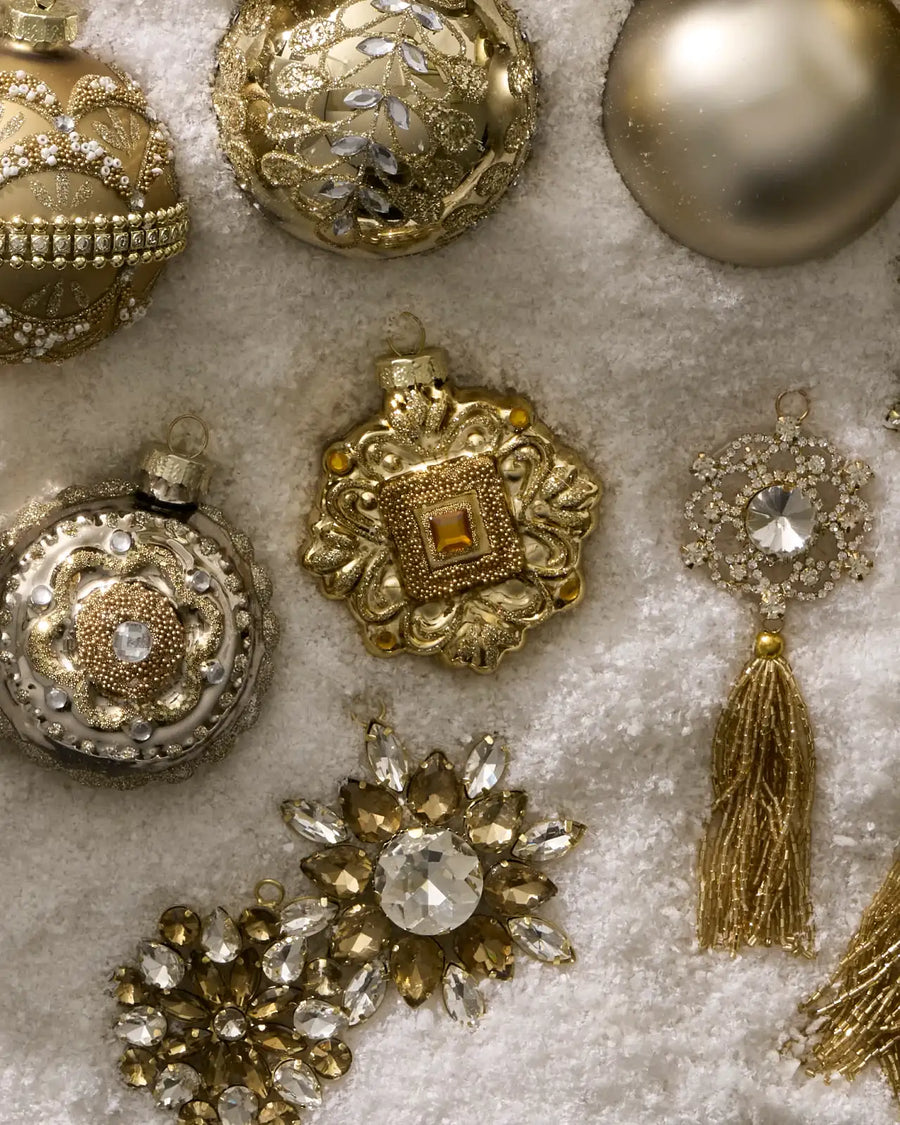 Kit 30 Enfeites para Árvore de Natal Dourado e Champagne com Pedrarias Decorativas